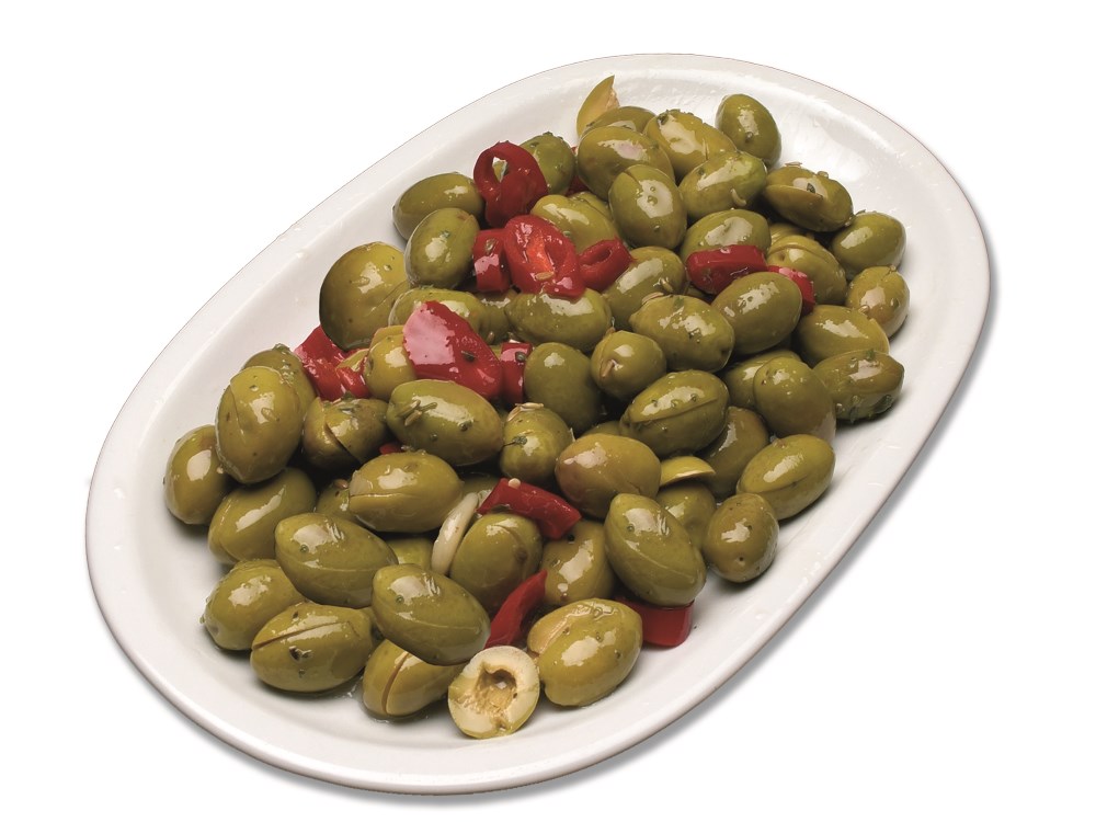 olive verdi greche shiacciate condite piccanti