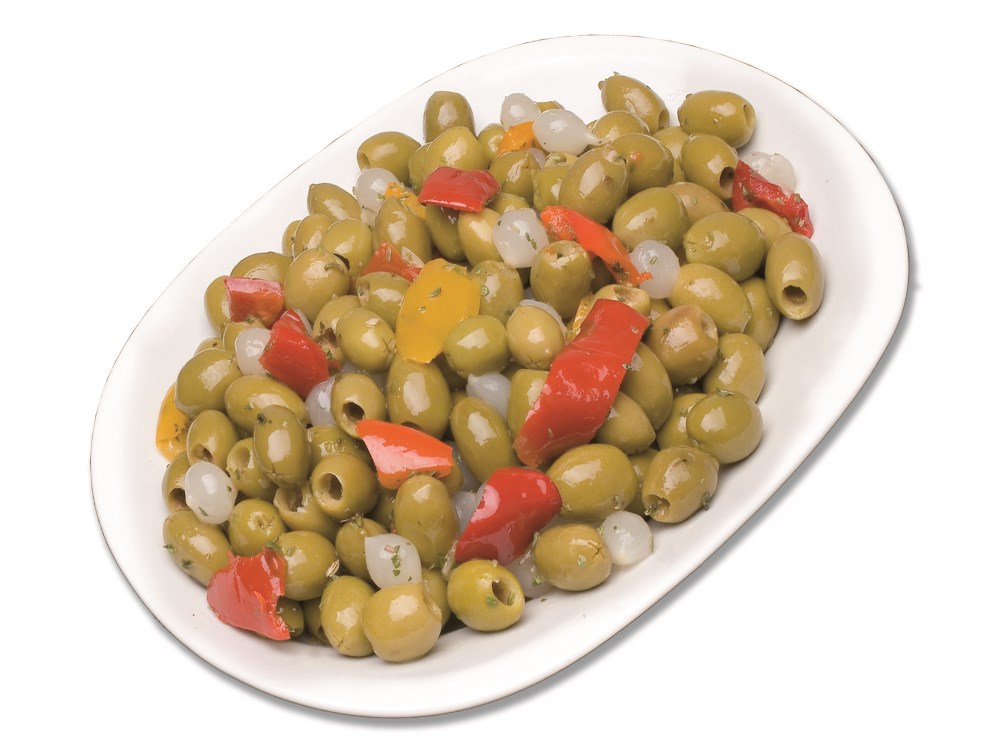 olive verdi schiacciate denocciolate condite dolci